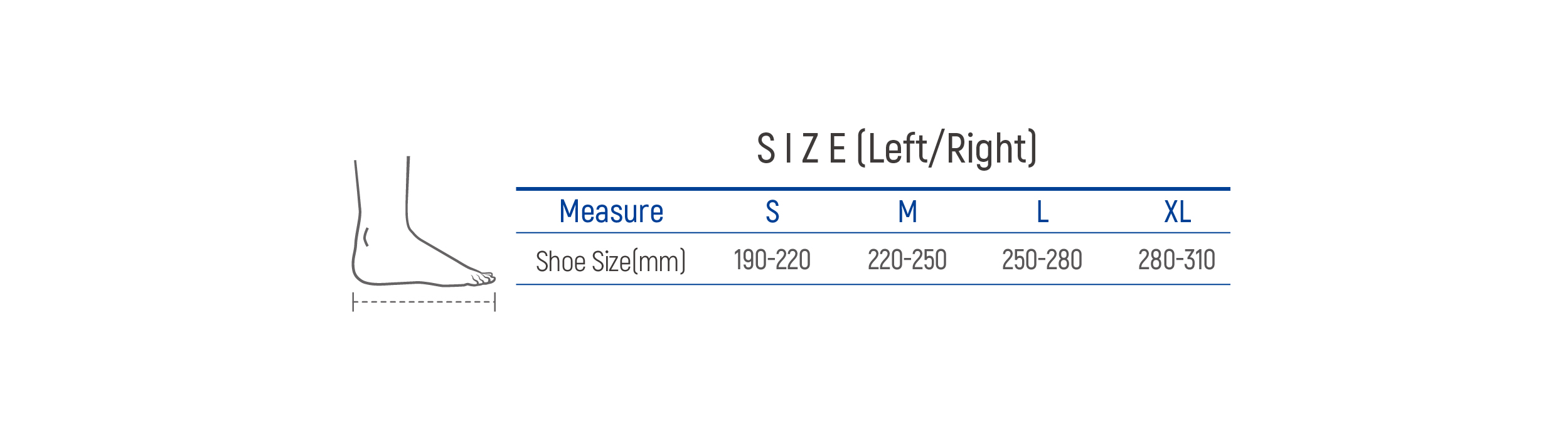 Ankle Foot Orthosis for Foot Drop AFO size chart